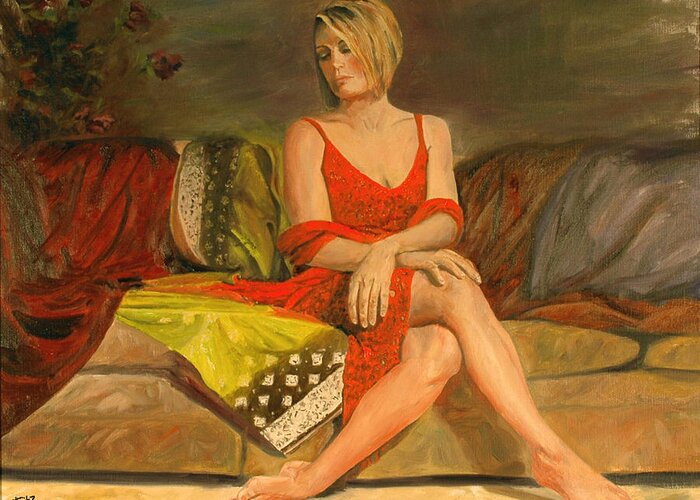 Figurative Greeting Card featuring the painting Patiently Waiting by Rick Fitzsimons