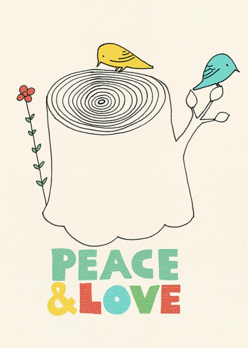 Birds Greeting Card featuring the drawing Peace and Love by Eric Fan