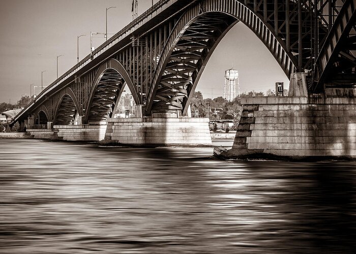 B&w Greeting Card featuring the photograph Peace Bridge by Chris Bordeleau