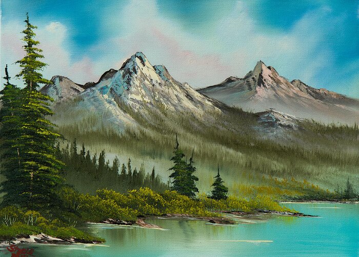 Landscape Greeting Card featuring the painting Peaceful Pines by Chris Steele