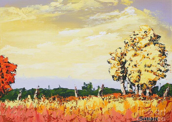 Tree Greeting Card featuring the painting Peachy Life by Andrew Sanan