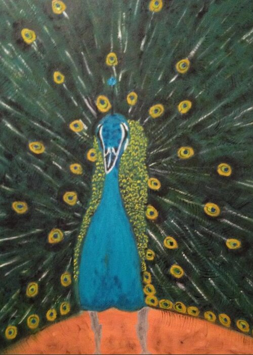 Peacock Greeting Card featuring the painting Peacock by Brindha Naveen