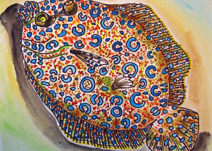 Flounder Greeting Card featuring the painting Peacock Flounder by Kelly Smith