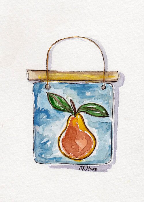 Pears In The Kitchen Greeting Card featuring the painting Pear Wall Hanger by Julie Maas