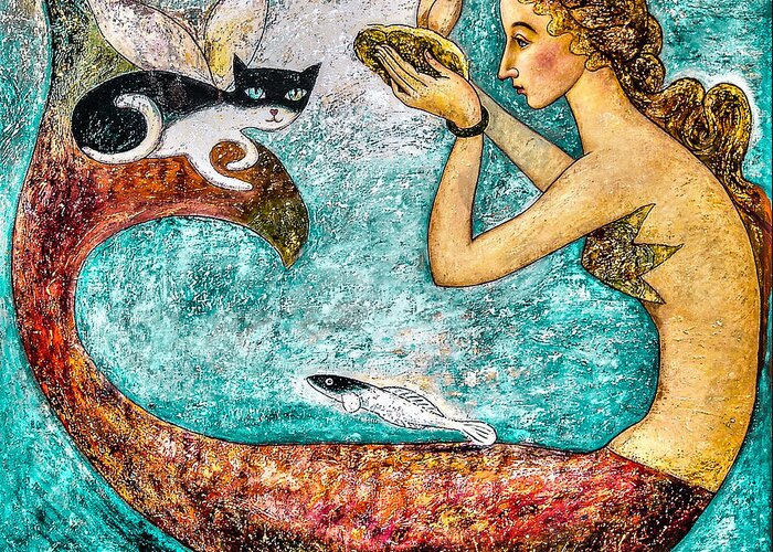 Mermaid Art Greeting Card featuring the painting Pearl by Shijun Munns