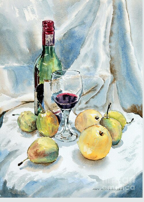 Pears Greeting Card featuring the painting Pears and Wine by Joey Agbayani