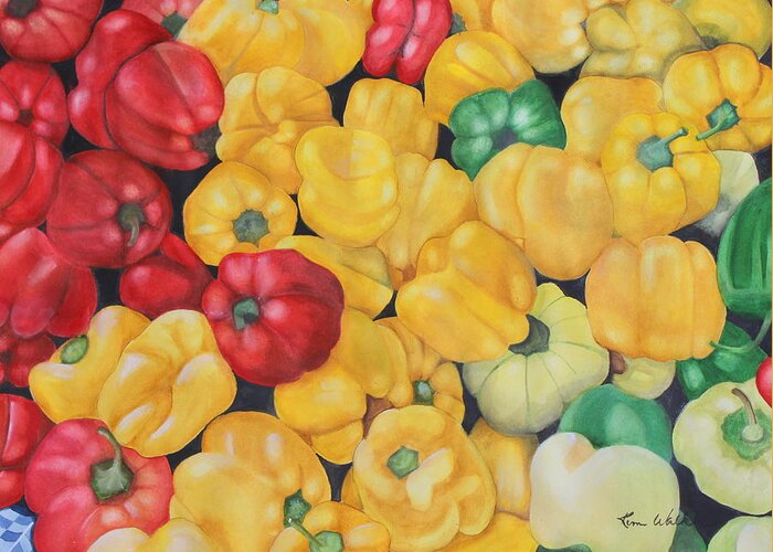 Produce Greeting Card featuring the painting Peck of Peppers Watercolor by Kimberly Walker