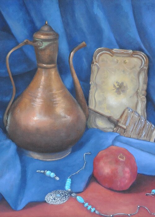 Still Life Greeting Card featuring the painting Peculiar objects by Alla Parsons