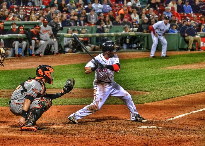 Dustin Pedroia Greeting Card featuring the photograph Pedroia At Bat by SoxyGal Photography