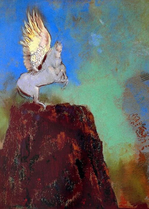 Pegasus Greeting Card featuring the painting Pegasus by Odilon Redon