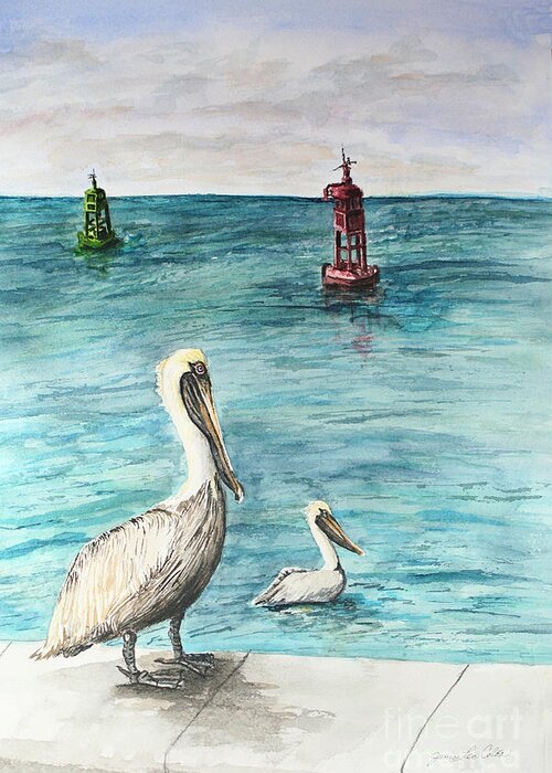 Ocean Greeting Card featuring the painting Pelican by Janis Lee Colon