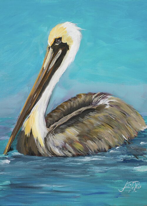 Pelican Greeting Card featuring the painting Pelican Way II by Julie Derice