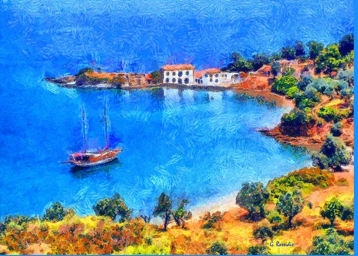 Rossidis Greeting Card featuring the painting Pelion Tzasteni by George Rossidis