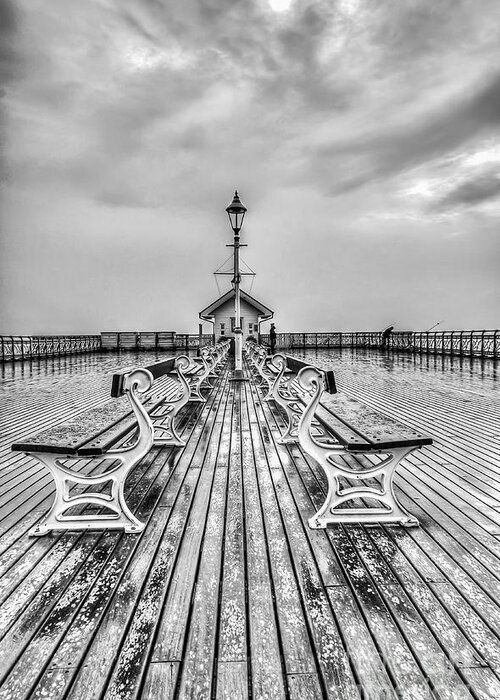 Penarth Pier Greeting Card featuring the photograph Penarth Pier 3 Black and White by Steve Purnell