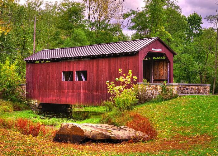 Everhart Covered Bridge Greeting Card featuring the photograph Pennsylvania Country Roads - Everhart Covered Bridge at Fort Hunter - Harrisburg Dauphin County by Michael Mazaika