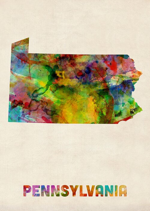 United States Map Greeting Card featuring the digital art Pennsylvania Watercolor Map by Michael Tompsett