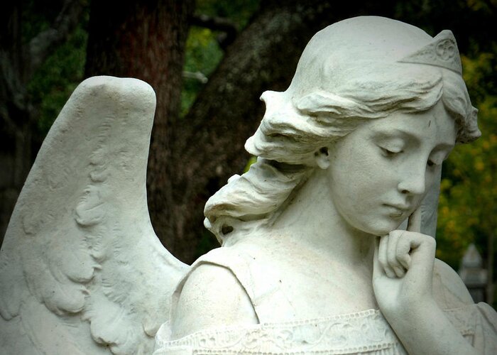 Pensive Angel Greeting Card featuring the photograph Pensive by Gia Marie Houck