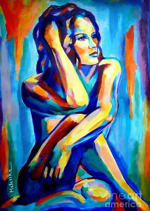 Nude Figures Greeting Card featuring the painting Pensive Figure by Helena Wierzbicki