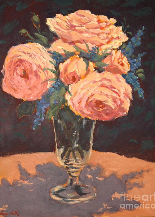 Still Life Arrangements Greeting Card featuring the painting Peonies by Monica Elena