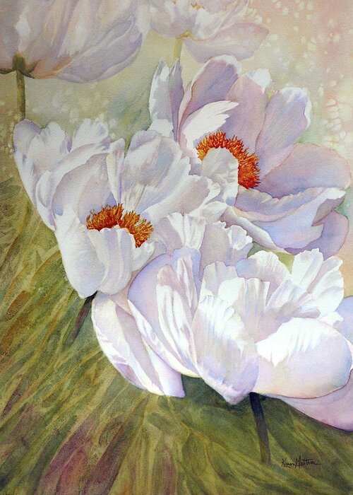 White Peony Greeting Card featuring the painting Peony Party by Karen Mattson