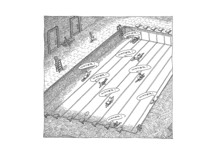 Desert Greeting Card featuring the drawing People Crawl Along The Bottom Of An Empty by John O'Brien