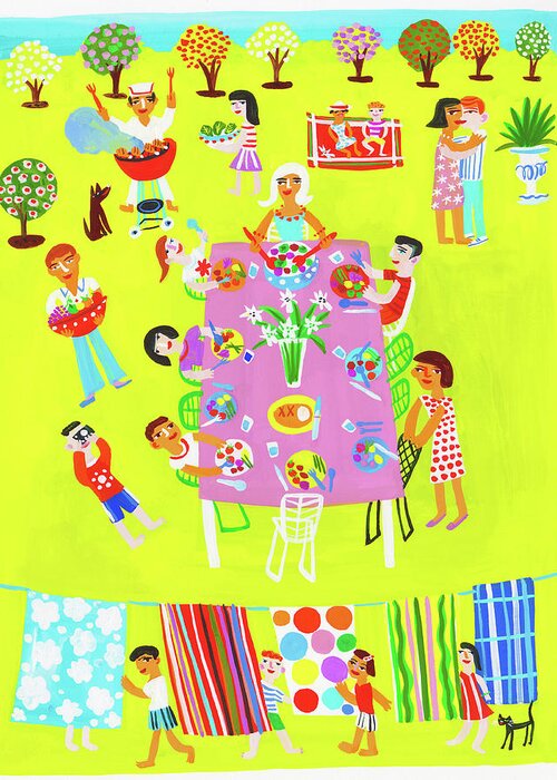 Abundance Greeting Card featuring the photograph People Enjoying Picnic And Barbecue by Ikon Ikon Images