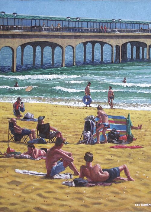 Bournemouth Greeting Card featuring the painting people on Bournemouth beach Boys looking by Martin Davey