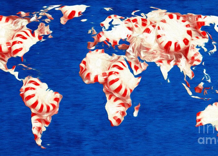 Andee Design Map Greeting Card featuring the digital art Peppermint World Painting by Andee Design