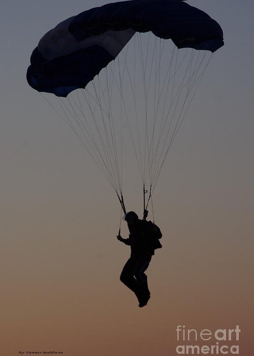 Skydiving Greeting Card featuring the photograph Perfect Sunset Landing by Tannis Baldwin