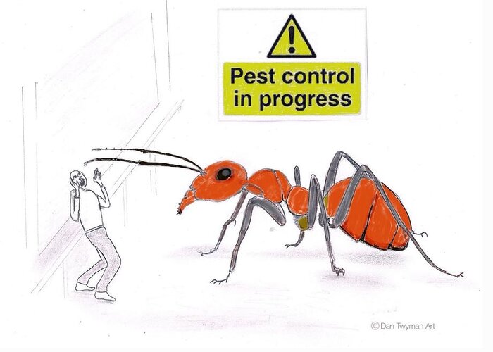 Pest Control Greeting Card featuring the drawing Pest Control by Dan Twyman