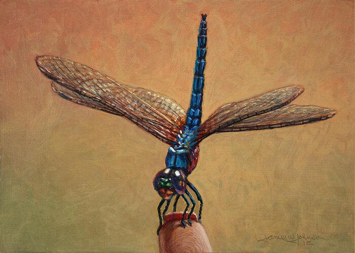 Dragonfly Greeting Card featuring the painting Pet Dragonfly by James W Johnson