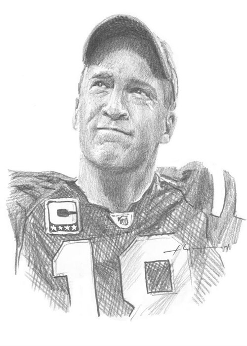 <a Href=http://miketheuer.com Target =_blank>www.miketheuer.com</a> Peyton Manning Colts Farewell Pencil Portrait Greeting Card featuring the painting Peyton Manning Colts Farewell Pencil Portrait by Mike Theuer