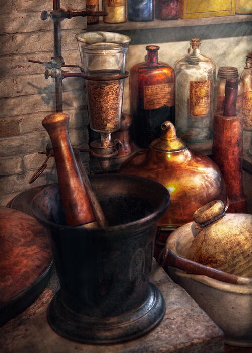 Doctor Greeting Card featuring the photograph Pharmacy - Pestle - Pharmacology by Mike Savad