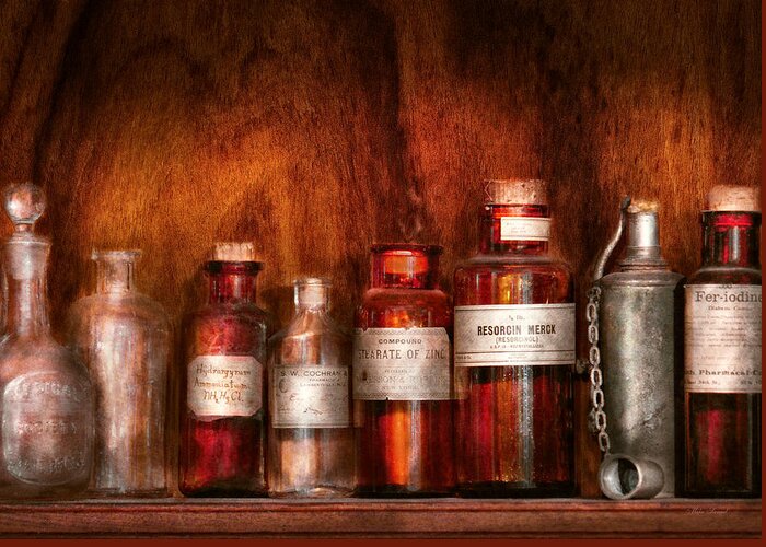 Pharmacist Greeting Card featuring the photograph Pharmacy - Pharmacist's Fancy Fluids by Mike Savad