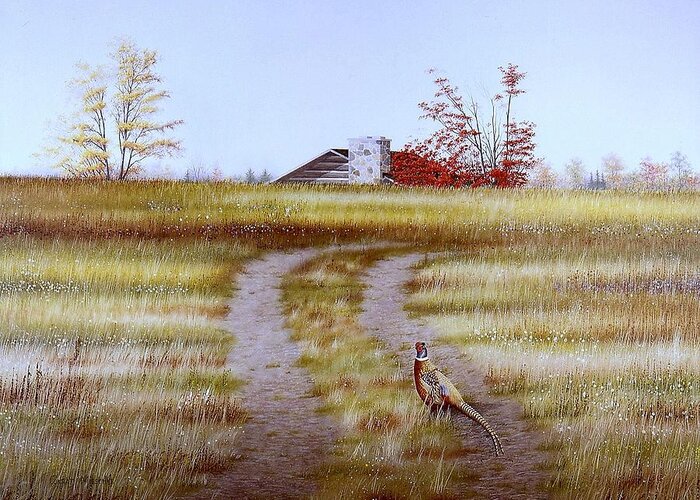 Nature Greeting Card featuring the painting Pheasant Country. by Conrad Mieschke