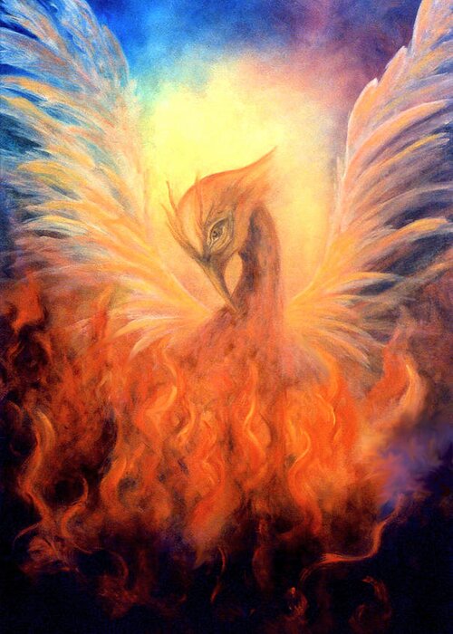 Phoenix Greeting Card featuring the painting Phoenix Rising by Marina Petro