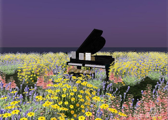 Piano Greeting Card featuring the digital art Piano in spring by Susanne Baumann