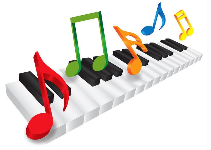 Piano Greeting Card featuring the photograph Piano Keyboard and 3D Music Notes Illustration by Jit Lim