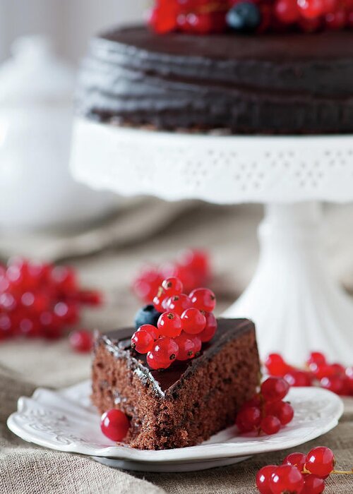 Temptation Greeting Card featuring the photograph Piece Of Chocolate Cake by Oxana Denezhkina