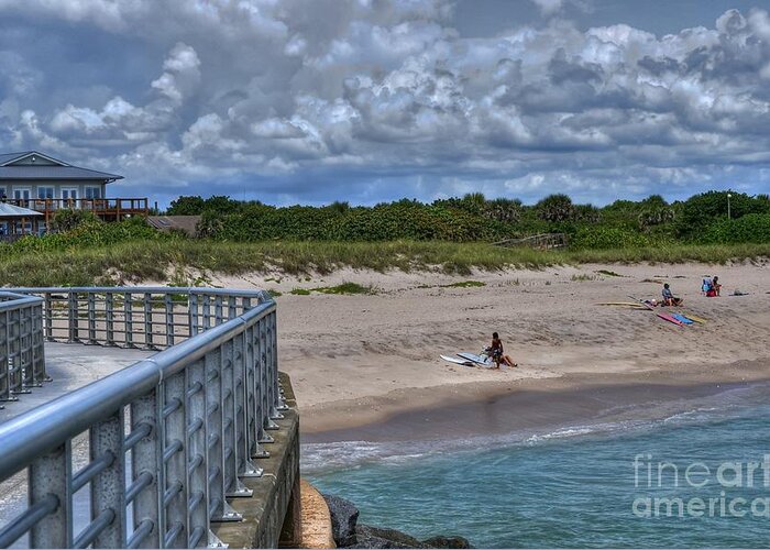 Surf Greeting Card featuring the photograph Pier at Sebastian Inlet by Timothy Lowry