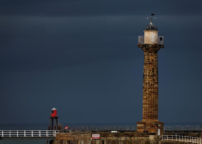 Britain Greeting Card featuring the photograph Pier Lighthouse and Beacon - Whitby by Rod Johnson