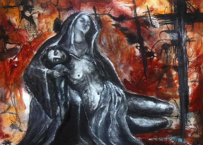 Mary Greeting Card featuring the painting Pieta by Mary C Farrenkopf