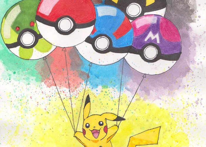 Pikachu With Pokemon Balls Greeting Card For Sale By Loren Hill