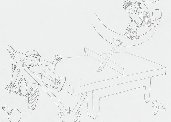 Ping Pong Greeting Card featuring the drawing Ping Pong Cartoon by Mike Jory