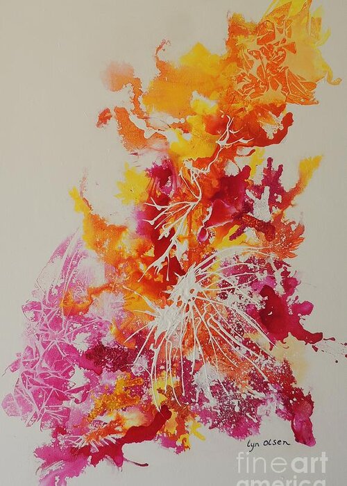 Coral Greeting Card featuring the painting Pink and Yellow Coral by Lyn Olsen