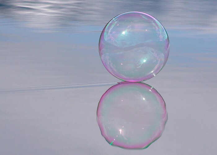 Bubble Greeting Card featuring the photograph Pink Bubble On Grey by Cathie Douglas