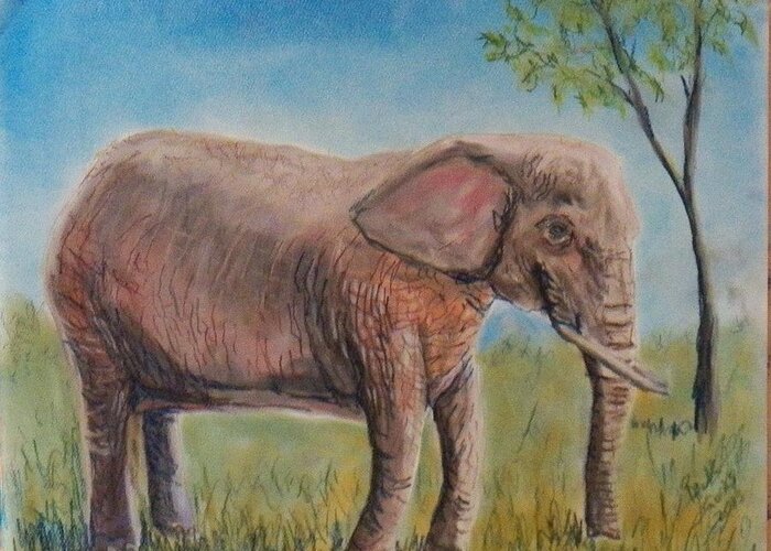 This Elephant Is Pink Due To The Red Dirt At The Riverbanks Zoo In Columbia Greeting Card featuring the pastel Pink Elephant by Richard Goohs