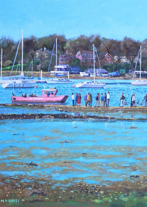 Hamble Greeting Card featuring the painting Pink Ferry on the River Hamble by Martin Davey