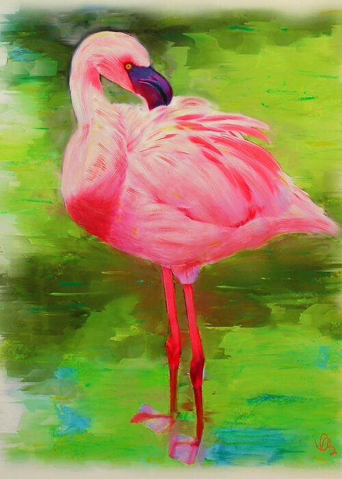 Flamingo Greeting Card featuring the painting Pink Flamingo by Deborah Boyd