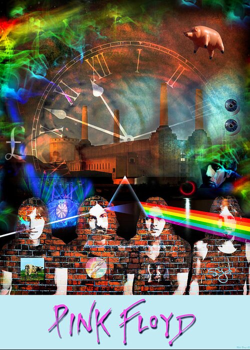 Pink Floyd Greeting Card featuring the digital art Pink Floyd Collage by Mal Bray